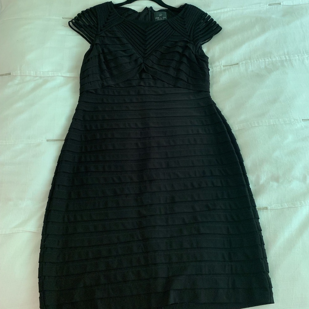 Adrianna Papell black sheath dress with cap sleeve